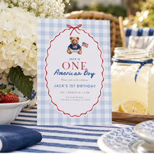 Load image into Gallery viewer, All American Boy 1st Birthday Invitation, 4th of July Patriotic Summer Party Template 0341