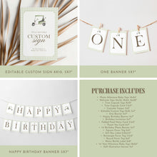 Load image into Gallery viewer, Hole in One 1st Birthday Bundle, Sage Green Golf Party Decor Template Set 0311