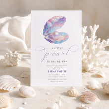 Load image into Gallery viewer, Seashell Pearl Baby Shower Invitation | Little Pearl Is On The Way Coastal 2046
