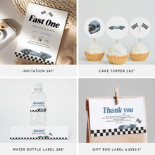 Load image into Gallery viewer, Fast One Race Car 1st Birthday Party Template Bundle for Boys 0330