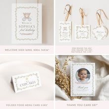 Load image into Gallery viewer, pink princess 1st birthday bundle once upon a time party template 0332
