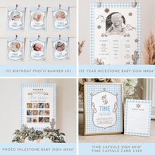 Load image into Gallery viewer, Blue Gingham First Rodeo 1st Birthday Party Bundle Boy Cowboy Western Decorations Editable Set 0336