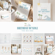 Load image into Gallery viewer, The Big One Birthday Bundle Editable Beach Surf Party Decor Coastal Summer 1st Birthday Templates 0338