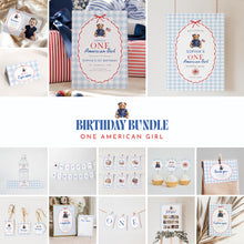 Load image into Gallery viewer, All American Girl 1st Birthday Party Template Bundle, 4th of July Patriotic Summer Decor 0341