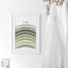 Load image into Gallery viewer, Watercolor sage green Christian kids affirmation art print 07-26413