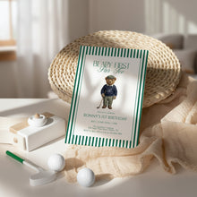 Load image into Gallery viewer, 0329 beary first teddy bear golf 1st birthday invitation, digital download, Corjl template