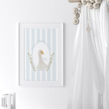 Load image into Gallery viewer, Watercolor whimsical blue silly goose art print 07-276