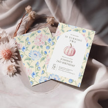 Load image into Gallery viewer, 0316 pink pumpkin birthday invitation template