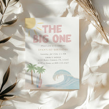 Load image into Gallery viewer, The Big One Birthday Invitation Editable Pink Beach Birthday Coastal Surf Girl First Bday Invite 0338