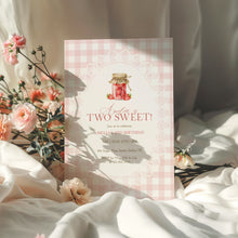 Load image into Gallery viewer, 0326 Two Sweet Girl 2nd Birthday Invite, Editable Template, Pink Gingham Strawberry, Digital Download