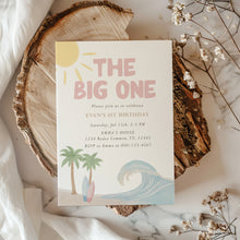 Load image into Gallery viewer, The Big One Birthday Invitation Editable Pink Beach Birthday Coastal Surf Girl First Bday Invite 0338