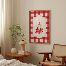 Load image into Gallery viewer, Vintage red gingham Christmas candle art print 13-228