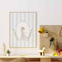 Load image into Gallery viewer, Watercolor whimsical blue silly goose art print 07-276