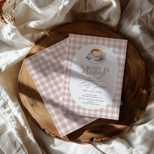 Load image into Gallery viewer, 2023 gingham a baby is brewing invite template