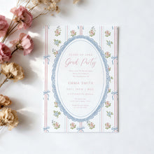 Load image into Gallery viewer, Graduation Party Invitation Photo Announcement Floral Bow Preppy Editable Template 0808