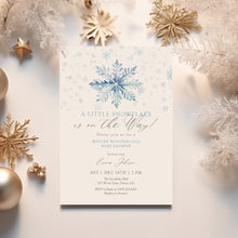 Load image into Gallery viewer, 2024 blue little snowflake is on the way winter wonderland invitation template