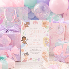 Load image into Gallery viewer, Mermaid Oneder the Sea 1st Birthday Invitation Watercolor Baby Girl Template 0340