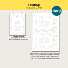 Load image into Gallery viewer, Coquette Bow Baptism Invitation Template, Blue Whimsical Floral Christian Girl Baptism 0502