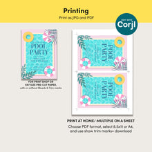 Load image into Gallery viewer, Summer Pool Party Invitation Editable Kids Watercolor Splash Backyard Birthday Invite Template 0339