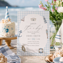 Load image into Gallery viewer, Boy Baby Shower Invitation, Blue Gingham Preppy Editable Template 2045