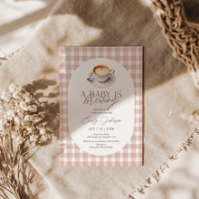Load image into Gallery viewer, 2023 gingham a baby is brewing invite template