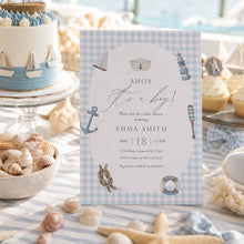 Load image into Gallery viewer, Boy Baby Shower Invitation, Blue Gingham Preppy Editable Template 2045