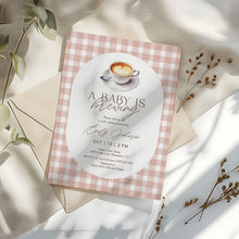 Load image into Gallery viewer, 2023 gingham a baby is brewing invite template