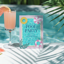 Load image into Gallery viewer, Summer Pool Party Invitation Editable Kids Watercolor Splash Backyard Birthday Invite Template 0339