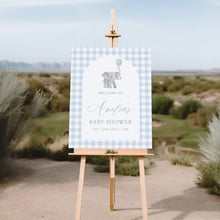 Load image into Gallery viewer, 2031 Blue Elephant baby shower welcome sign template, digital download