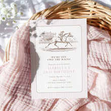 Load image into Gallery viewer, Off two the Races Invitation 2nd Birthday Pink Horse Derby Editable Template 0336