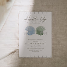 Load image into Gallery viewer, 2032 Blue Green Football Helmet Huddle Up Twins Sports Shower Invite, Digital Download, editable template