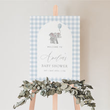 Load image into Gallery viewer, 2031 Blue Elephant baby shower welcome sign template, digital download