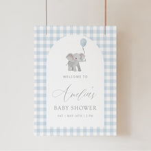 Load image into Gallery viewer, 2031 Blue Elephant baby shower welcome sign template, digital download