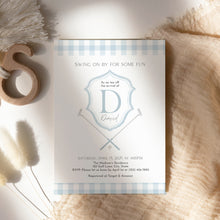 Load image into Gallery viewer, Blue Golf Monogram Gingham Baby Shower Invitation