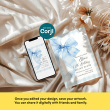 Load image into Gallery viewer, 0318 blue plaid bow birthday invitation