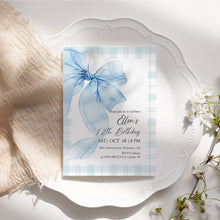 Load image into Gallery viewer, 0318 blue plaid bow birthday invitation