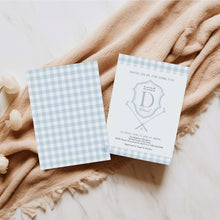 Load image into Gallery viewer, Blue Golf Monogram Gingham Baby Shower Invitation