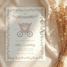 Load image into Gallery viewer, Once Upon a Time Princess 1st Birthday Invitation Pink Carriage Fairytale Party Invite Editable Corjl 0332