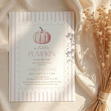 Load image into Gallery viewer, 2019 pink pumpkin baby shower invitation template