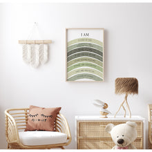 Load image into Gallery viewer, Watercolor sage green Christian kids affirmation art print 07-26413