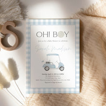 Load image into Gallery viewer, Editable Blue Golf Gingham Baby Shower Invitation