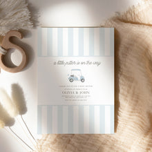 Load image into Gallery viewer, Editable Light Blue Golf cart Baby Shower Invitation, Digital Boys Baby Shower invitation Template, modern baby shower, digital download 0205