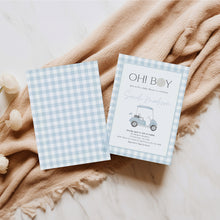 Load image into Gallery viewer, Editable Blue Golf Gingham Baby Shower Invitation