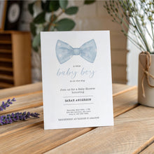 Load image into Gallery viewer, Blue Little baby Bowtie Baby Shower Invitation
