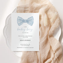 Load image into Gallery viewer, Blue Little baby Bowtie Baby Shower Invitation