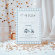 Load image into Gallery viewer, Editable Blue Golf Gingham Baby Shower Invitation