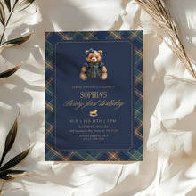 Load image into Gallery viewer, 0327 Classic Green Plaid Beary First Teddy Bear Girls Birthday Invite, Editable Template, Digital Download