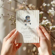 Load image into Gallery viewer, Blue Teddy Bear 1st Year down Football Birthday Invitation, Digital Download 0325