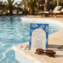 Load image into Gallery viewer, Mermaid 4th Birthday Invitation Editable Girl Pink Purple Shellabration Blue Palm Tree Pool Party Invitation Editable Tropical Summer Beach Birthday Invite Template 0339Summer Pool Party Invite 0339 (사본)
