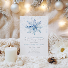 Load image into Gallery viewer, 0319 Blue Winter Snowflake 1st Birthday Invitation, Blue Winter ONE-derland First Birthday Party Invite